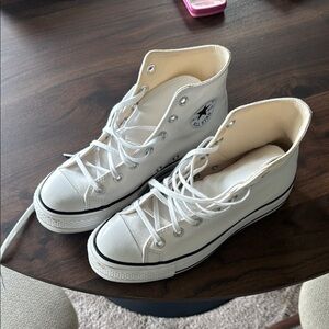 Converse White High-Top Sneakers Classic Canvas Style- Platform